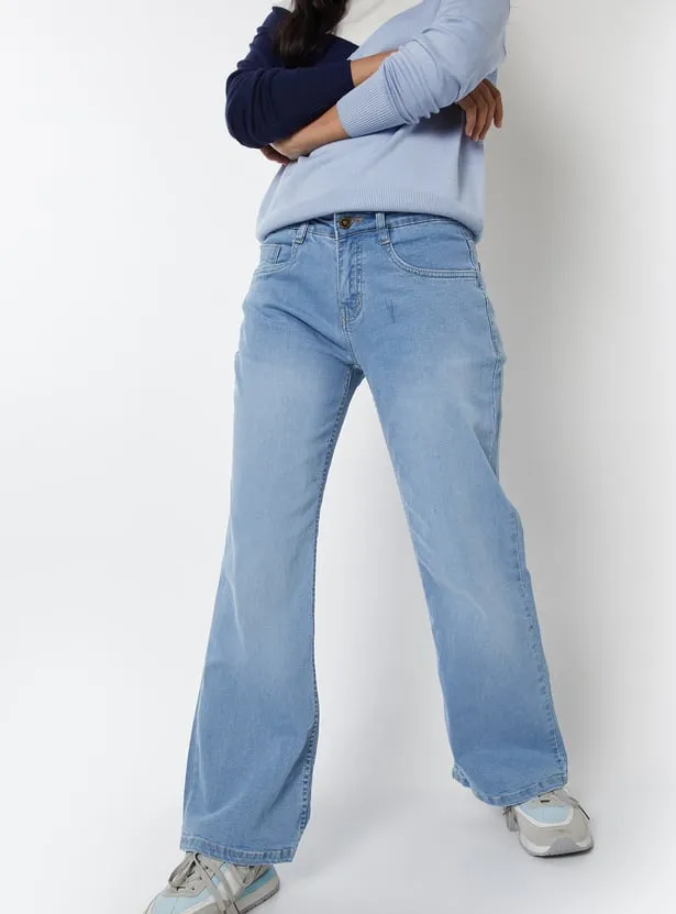 Women Washed Kick Flared Jeans